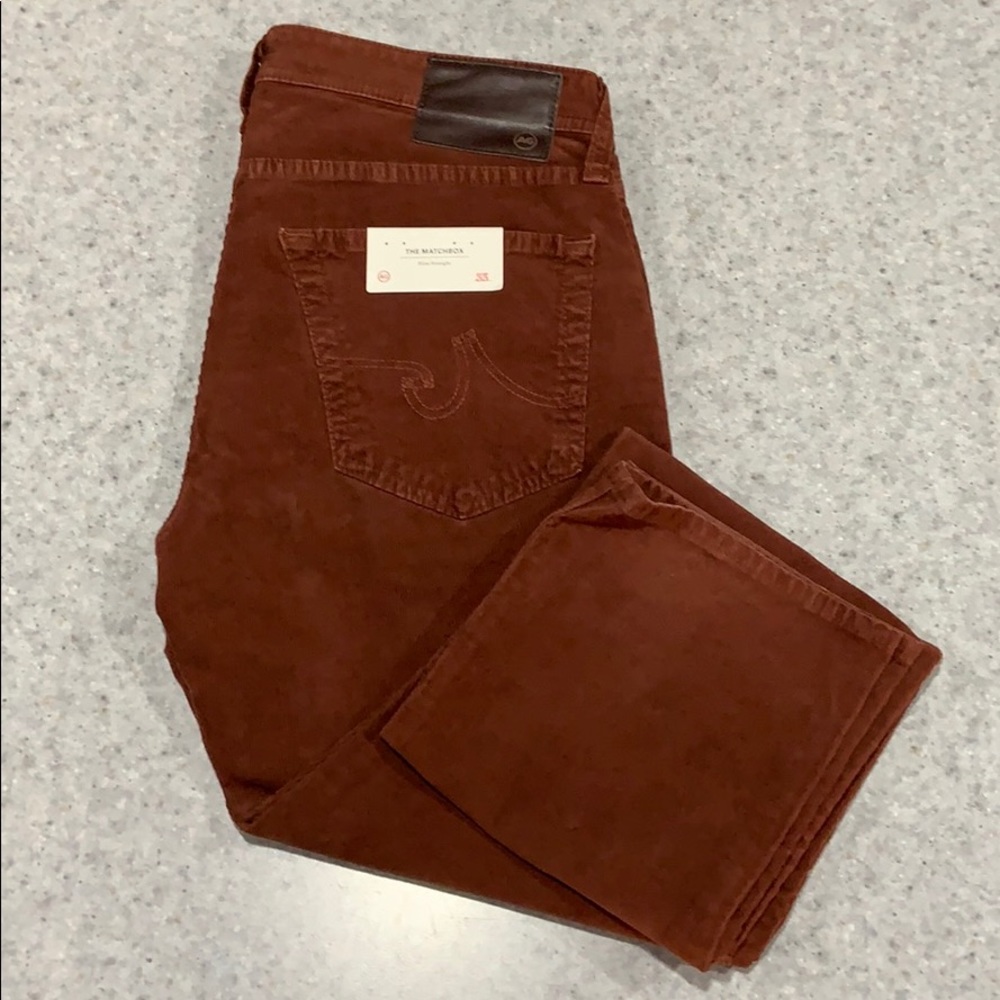 {AG} Matchbox 33X34 Corduroy Copper Rust Slim NWT